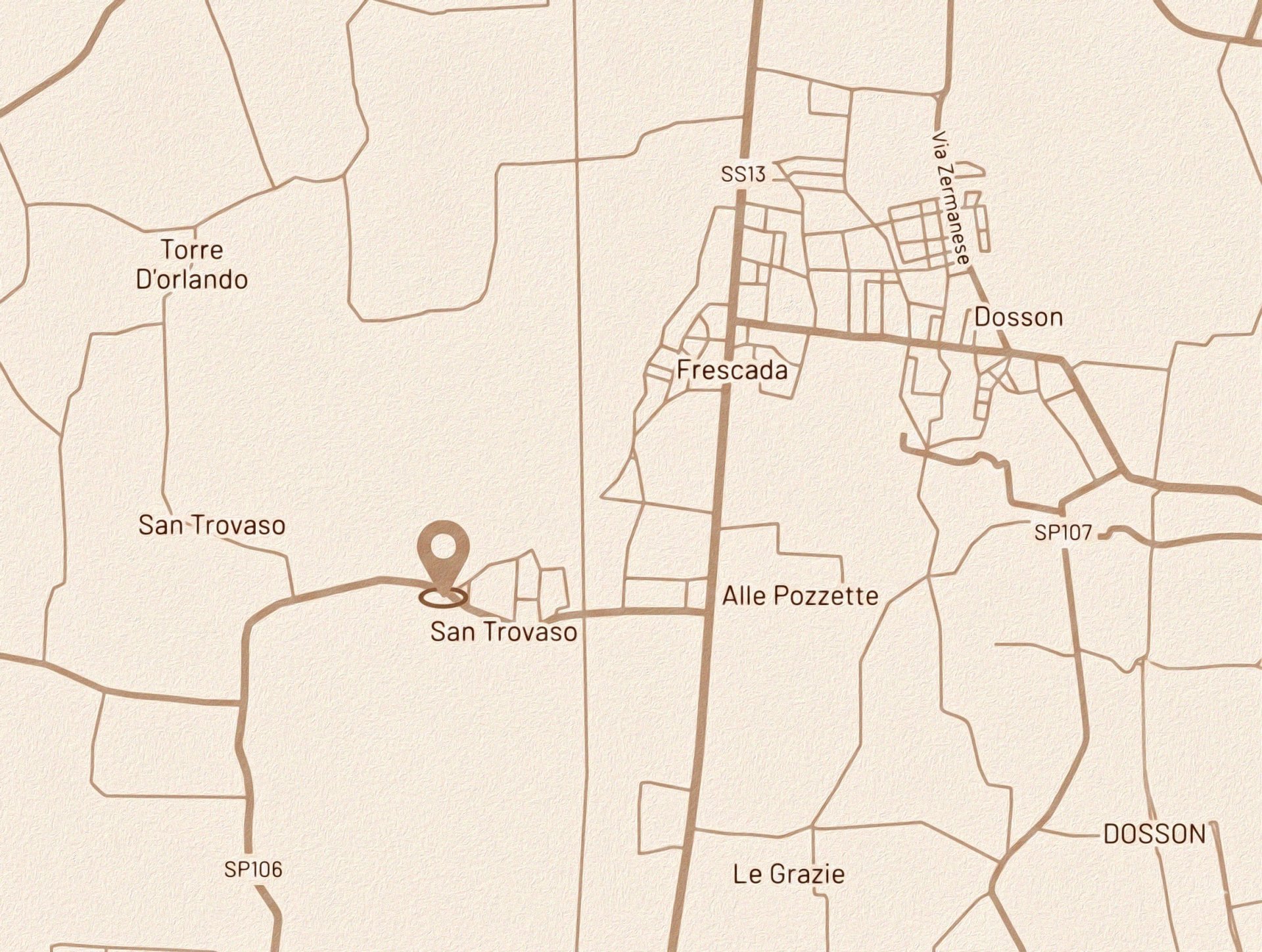 Mappa stilizzata della zona di San Trovaso (Preganziol, TV) con la posizione dell'Osteria Bea Vita